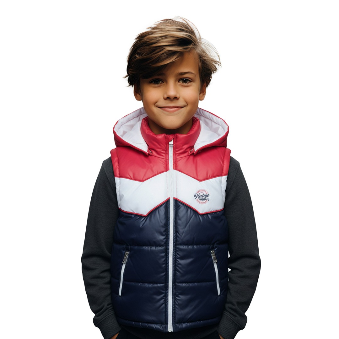 Doudoune à capuche sans manches Garçon 3 couleurs