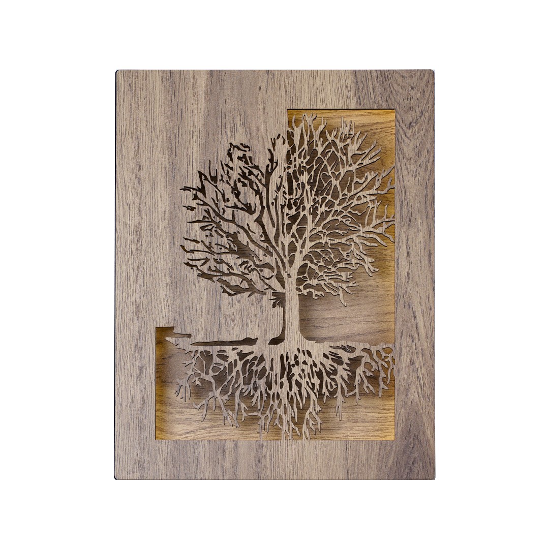 Tableau décoratif Avec arrière en bois LED – Design Arbre de vie (30 × 40 cm)