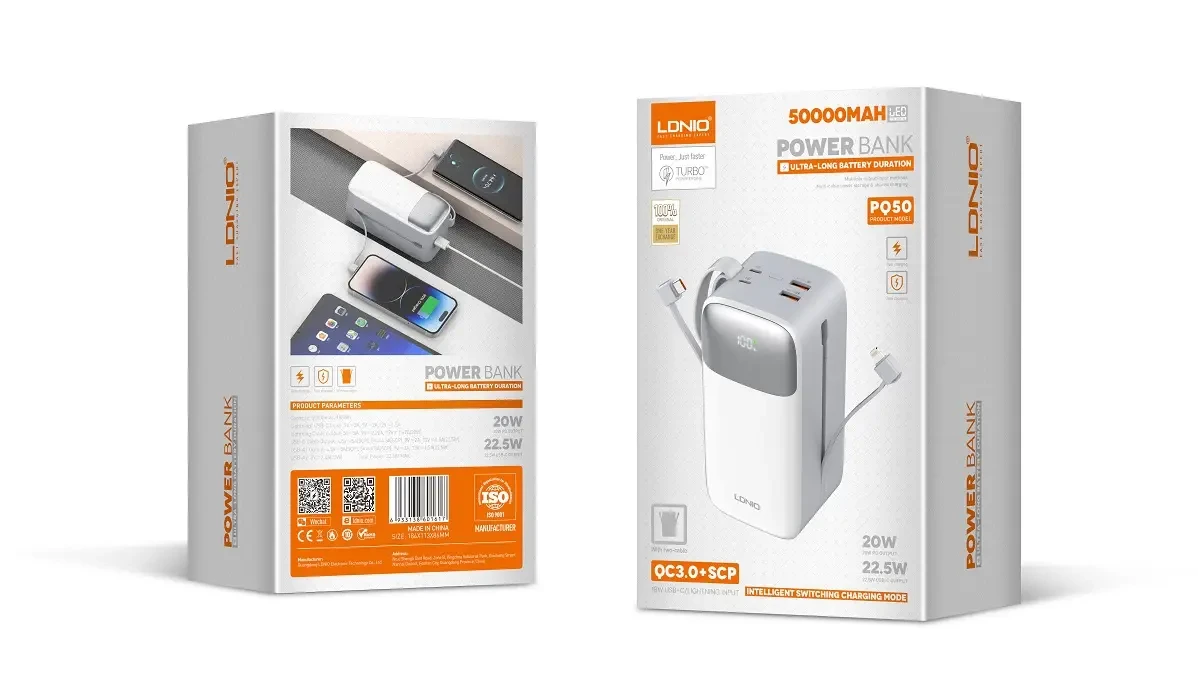 Power Bank  50 000 mAh, charge rapide 4 ports (2 A + 2 C)  PQ50