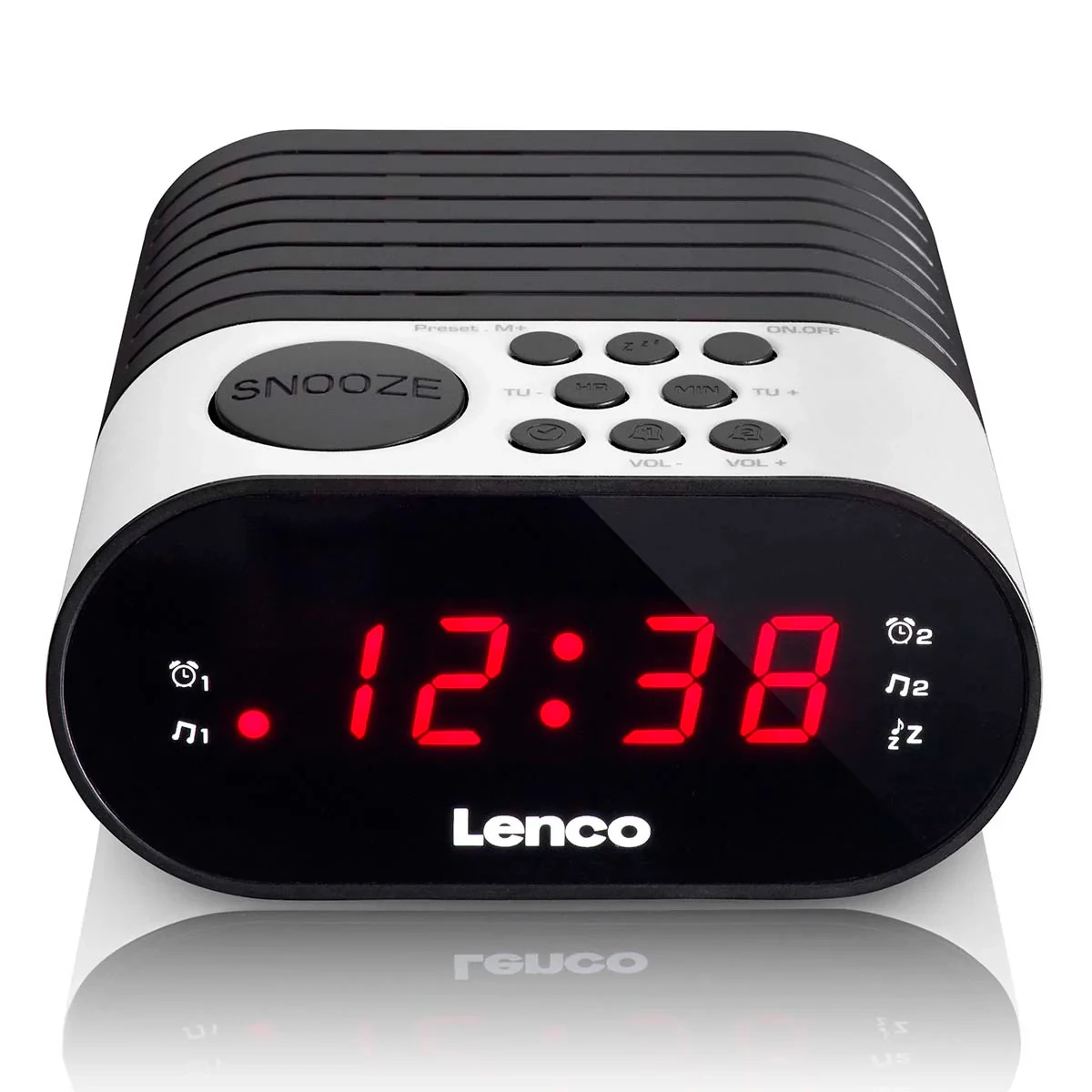 Radio-réveil FM LENCO CR-07 blanc avec minuterie de sommeil et double alarme - Bleu
