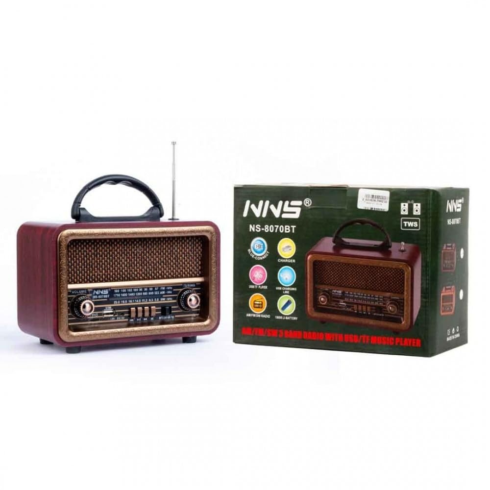 Radio FM rétro en bois NS-8070BT, haut-parleur Bluetooth portable multifonction