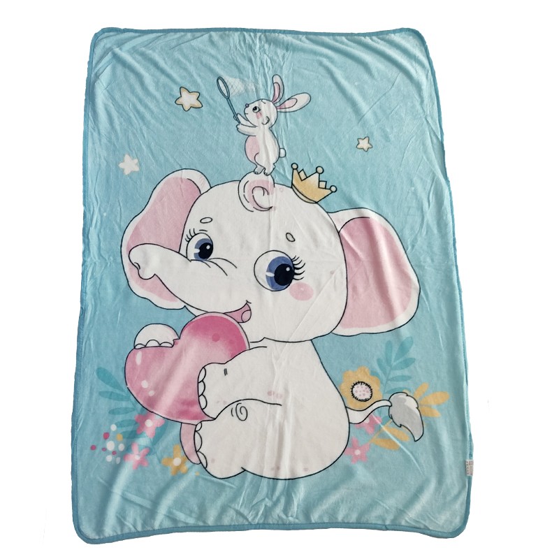 Plaid polaire doux & chaud (Éléphant) 140x120 cm Bleu Ciel